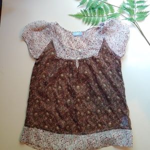 Sheer floral boho flutter blouse